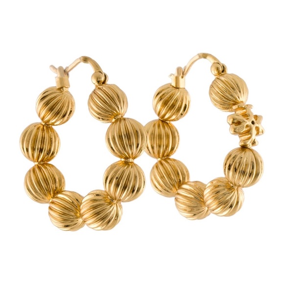 TORY BURCH • Roxanne Fluted Bead Hoop Earrings - Picture 1 of 6